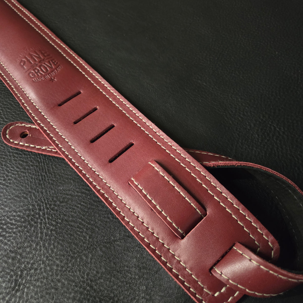 BS63 Wine Red Leather Guitar Strap - B-stock