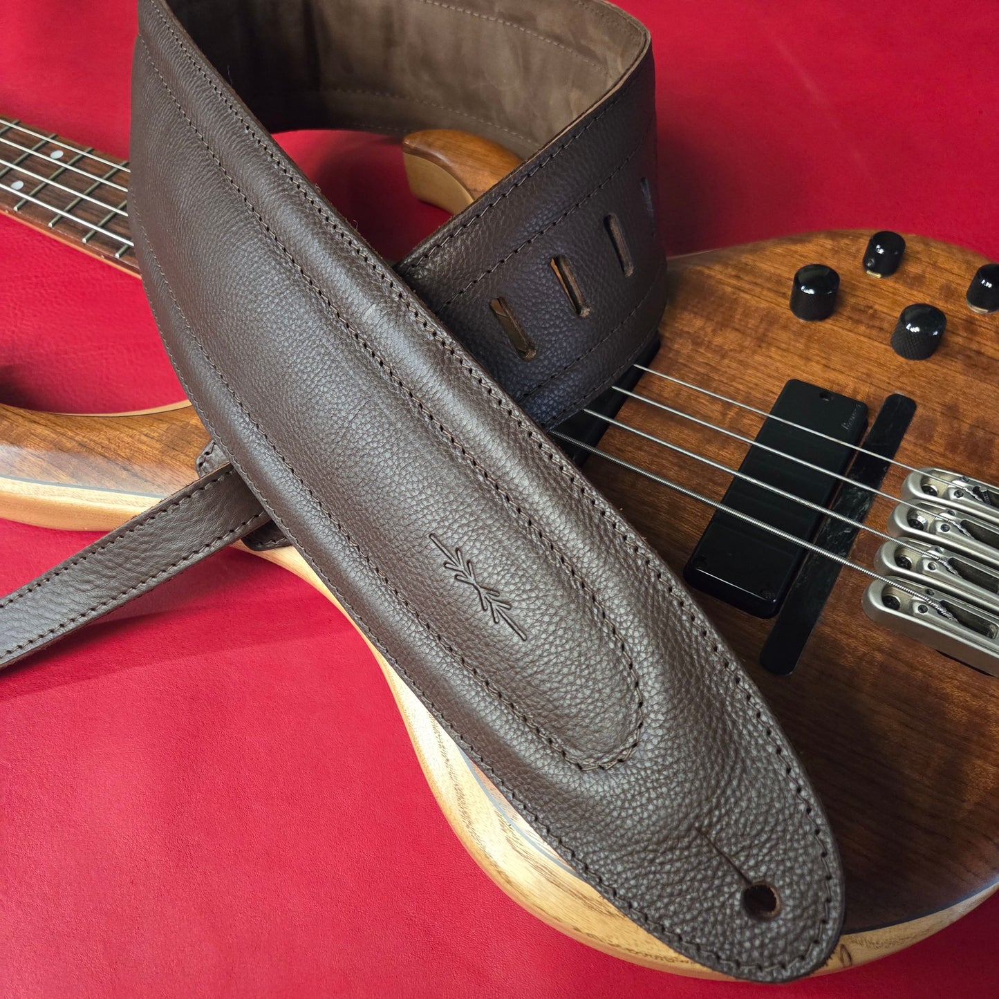 BS68 Brown 4" Leather Bass Strap - B-stock