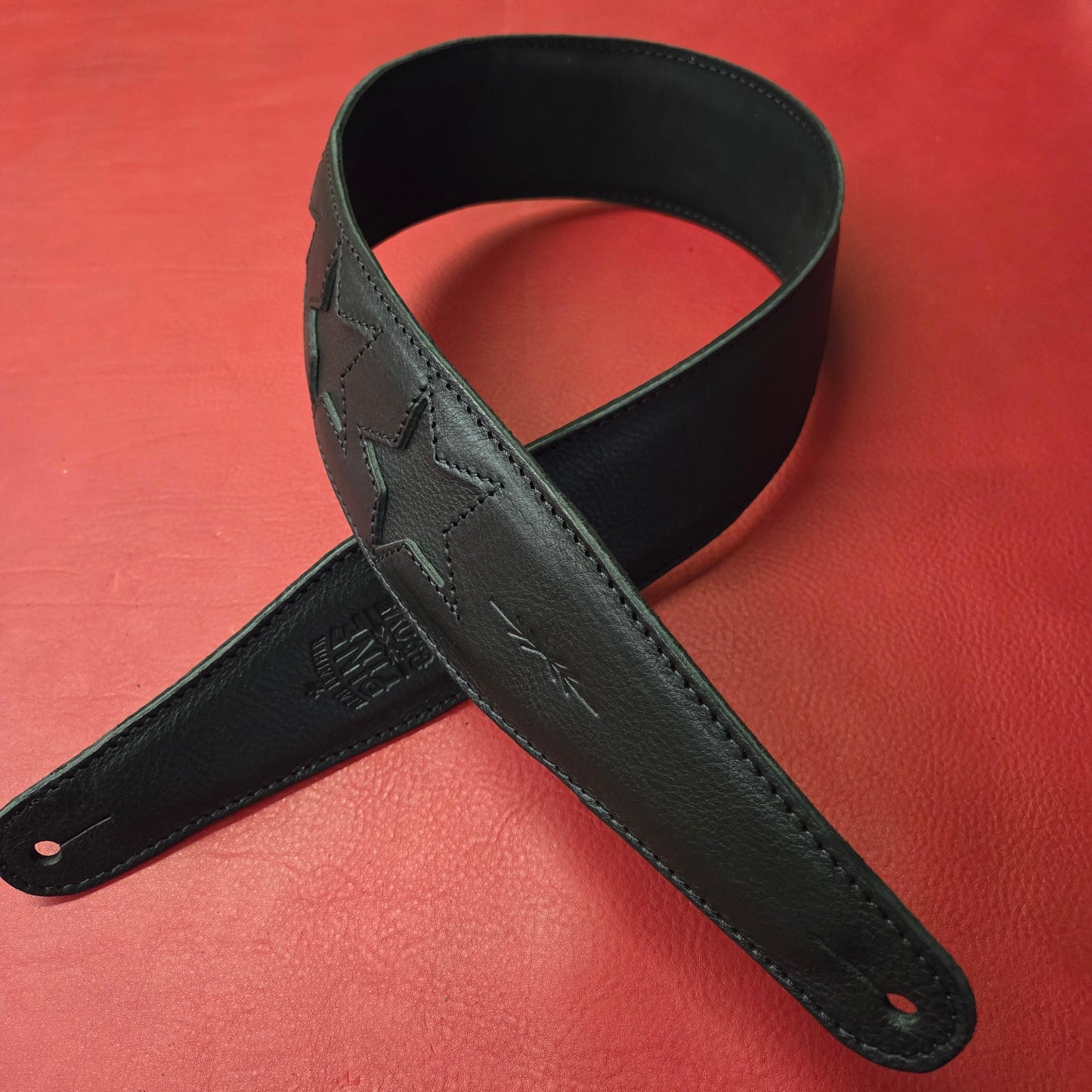 GS96 Black Leather Guitar Strap - Fixed length